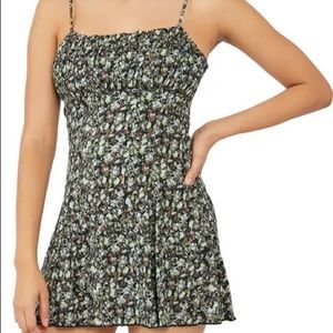 Jamie Strappy Printed Mini Dress XS, black / midnight combo color (NWOT)
